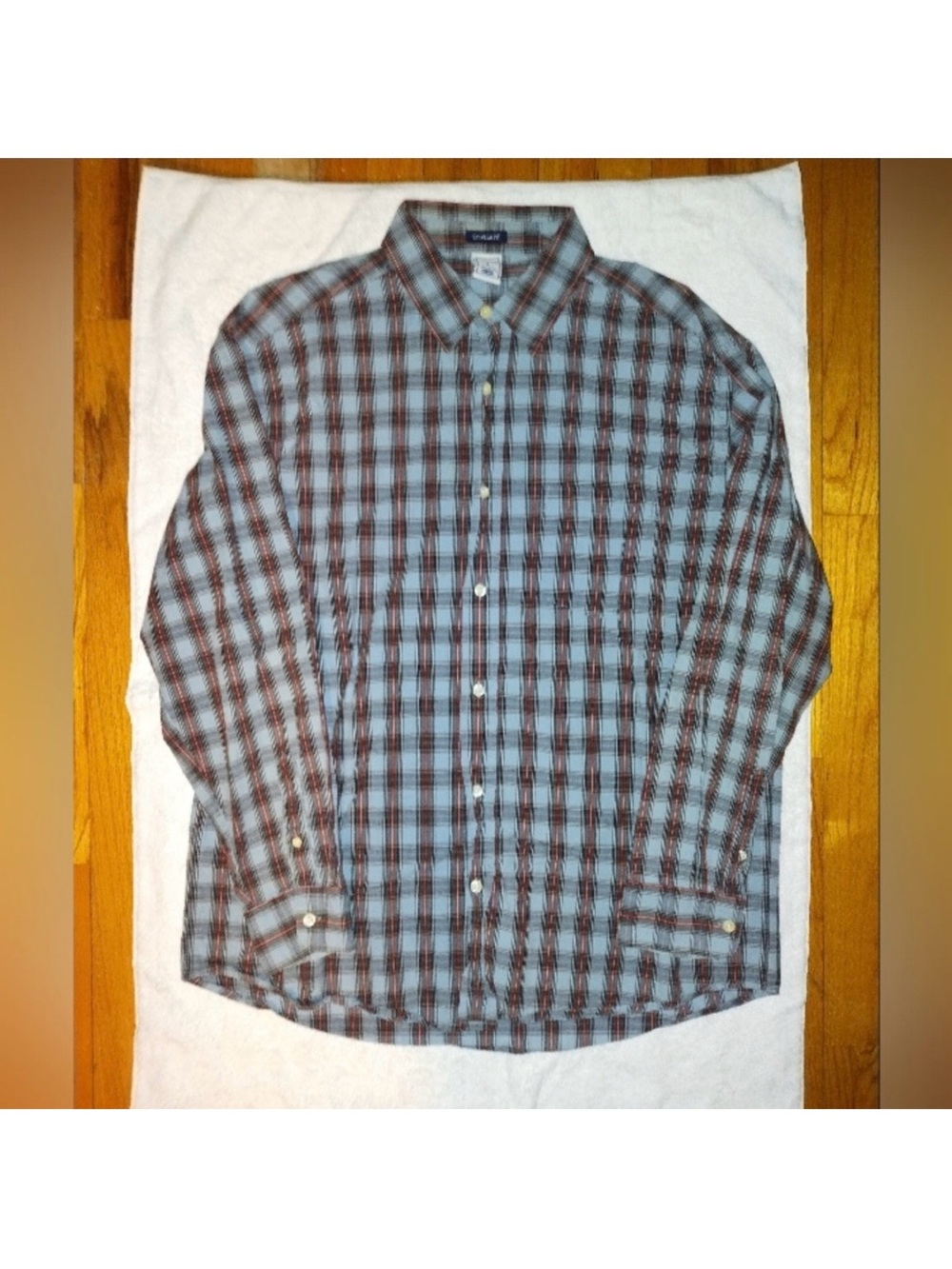 Old Navy Long Sleeve Cotton Flannel Button Down Shirt Large Y2K Retro Style Blue